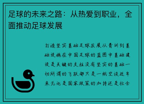 足球的未来之路：从热爱到职业，全面推动足球发展